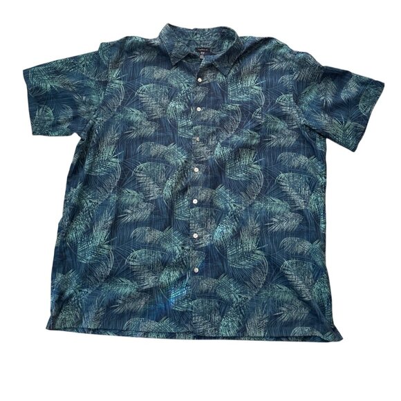 Van Heusen Hawaiian Shirt Men’s 3XLT Short Sleeve Button Casual Green TALL VGC - Picture 1 of 8